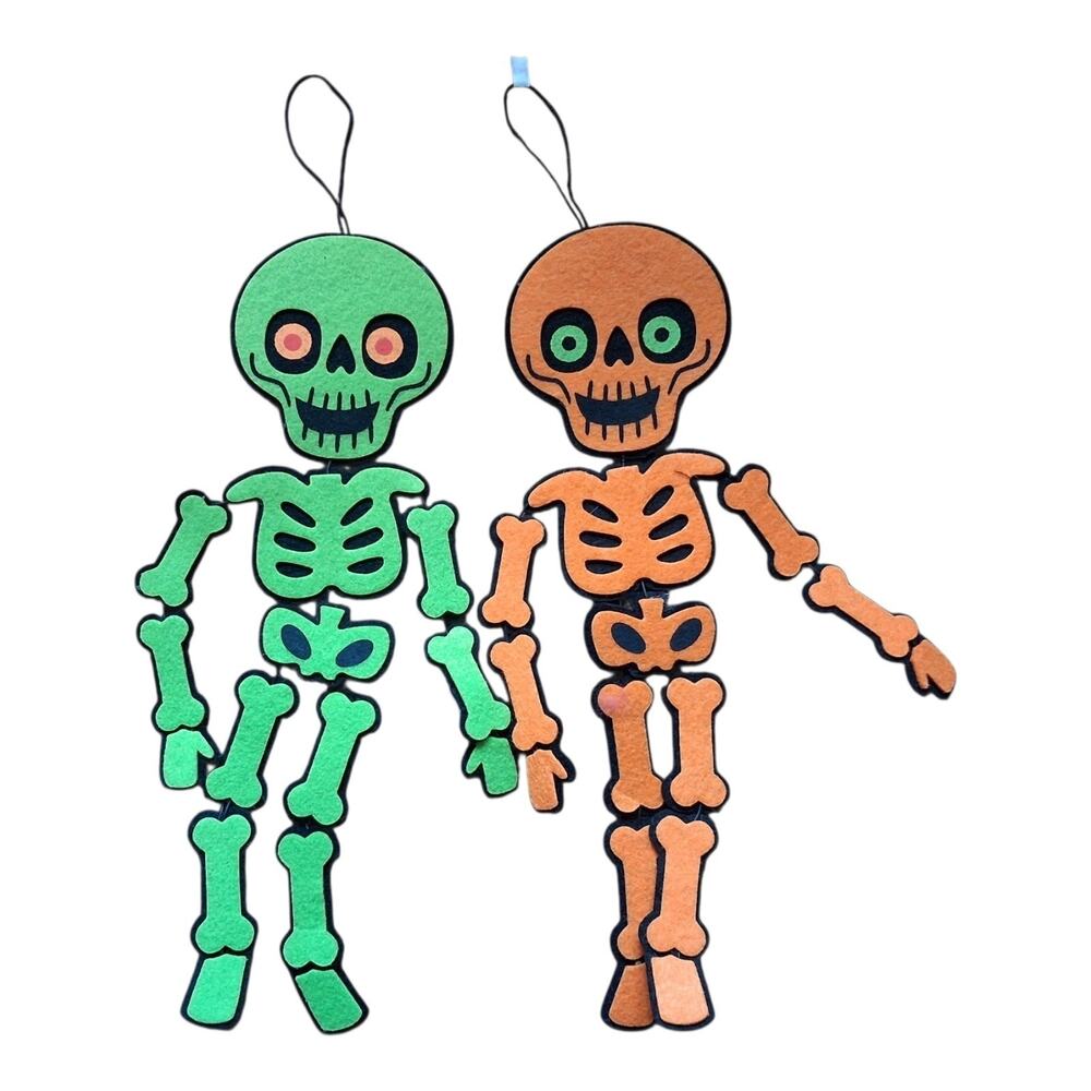 Hyde & EEK! Hanging Skeleton 2 Count Halloween Decor Orange Green Glow 2 Pck NWT